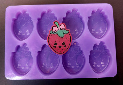Kawaii Strawberry 8 Cell Silicone Mould for wax, resin, jesmonite, soap etc