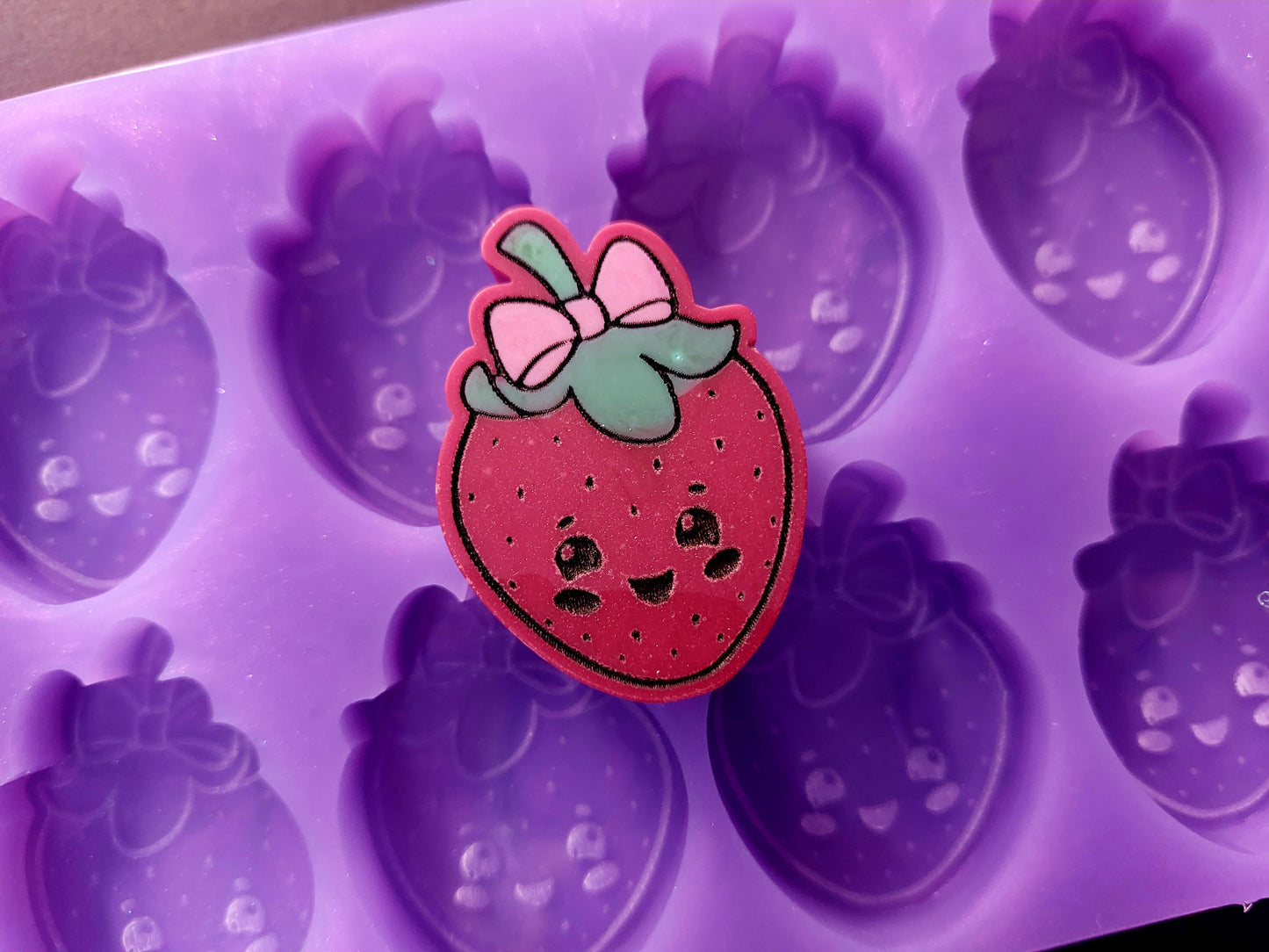 Kawaii Strawberry 8 Cell Silicone Mould for wax, resin, jesmonite, soap etc