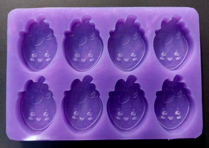 Kawaii Strawberry 8 Cell Silicone Mould for wax, resin, jesmonite, soap etc
