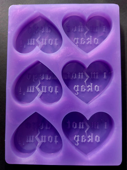 I'm Not Okay Heart 6 Cell Silicone Mould for wax, resin, jesmonite, soap etc