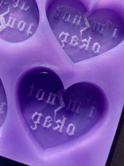 I'm Not Okay Heart 6 Cell Silicone Mould for wax, resin, jesmonite, soap etc