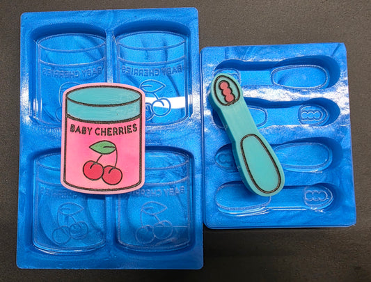 Baby Cherries and Magic Spoon 90s silicone mould set for wax, resin, soap etc