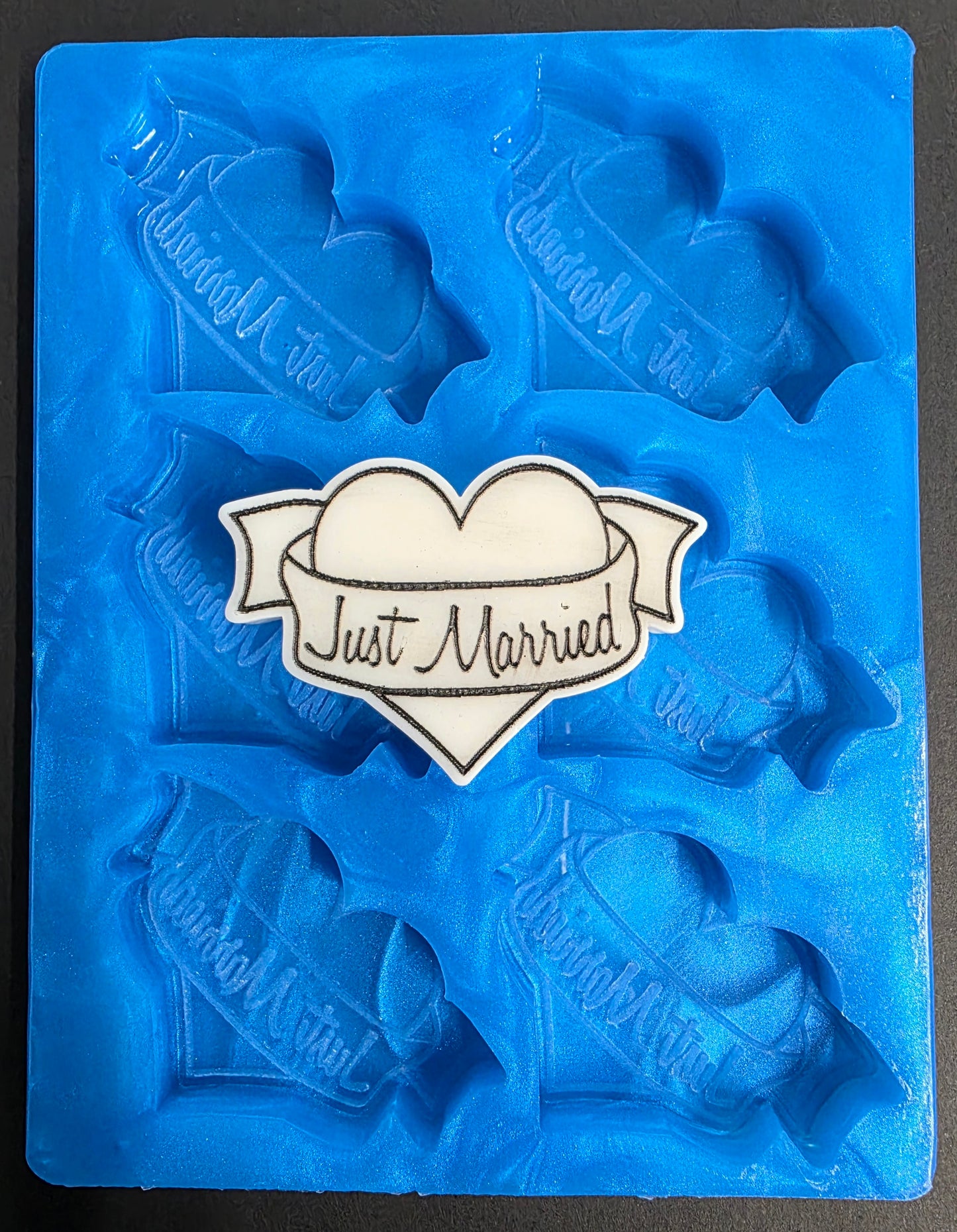 Just Married Heart 6 Cell Silicone Mould for wax resin soap