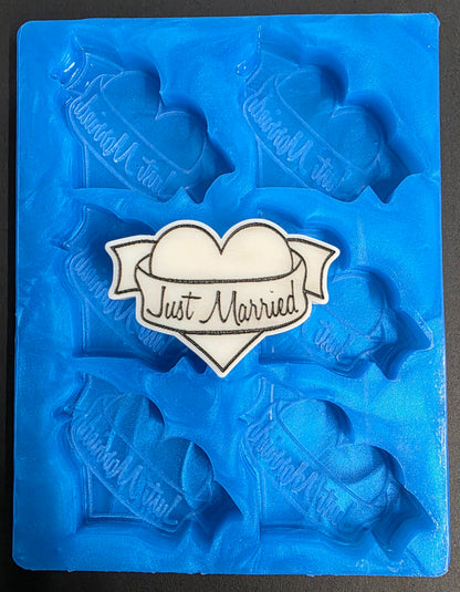 Just Married Heart 6 Cell Silicone Mould for wax resin soap