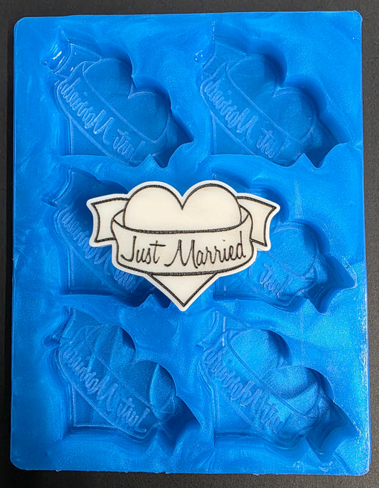 Just Married Heart 6 Cell Silicone Mould for wax resin soap