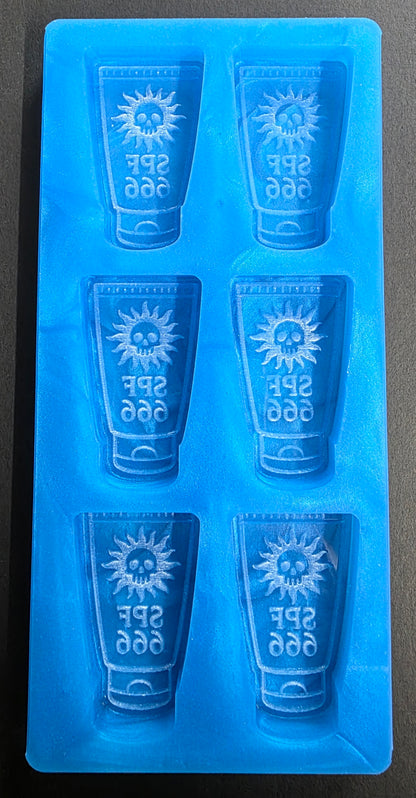 SPF 666 Spooky Suncream 6 cell silicone mould for wax, soap, resin, jesmonite etc