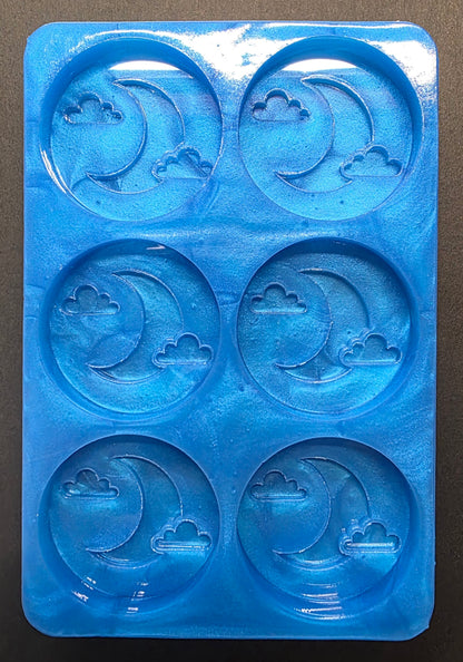 Moon and Cloud Disc 6 cell silicone mould for wax, soap, resin, jesmonite etc