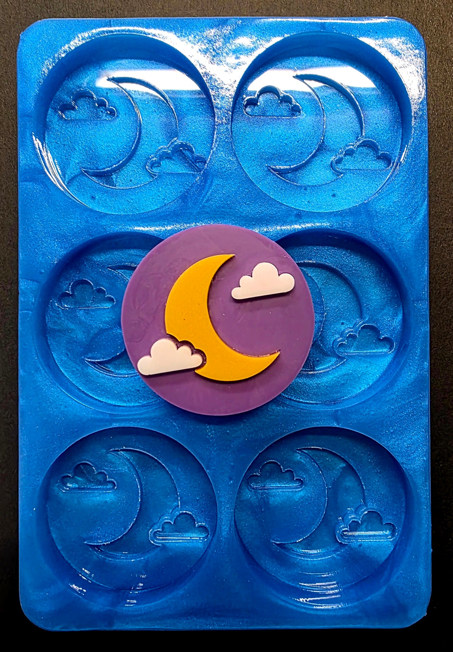 Moon and Cloud Disc 6 cell silicone mould for wax, soap, resin, jesmonite etc