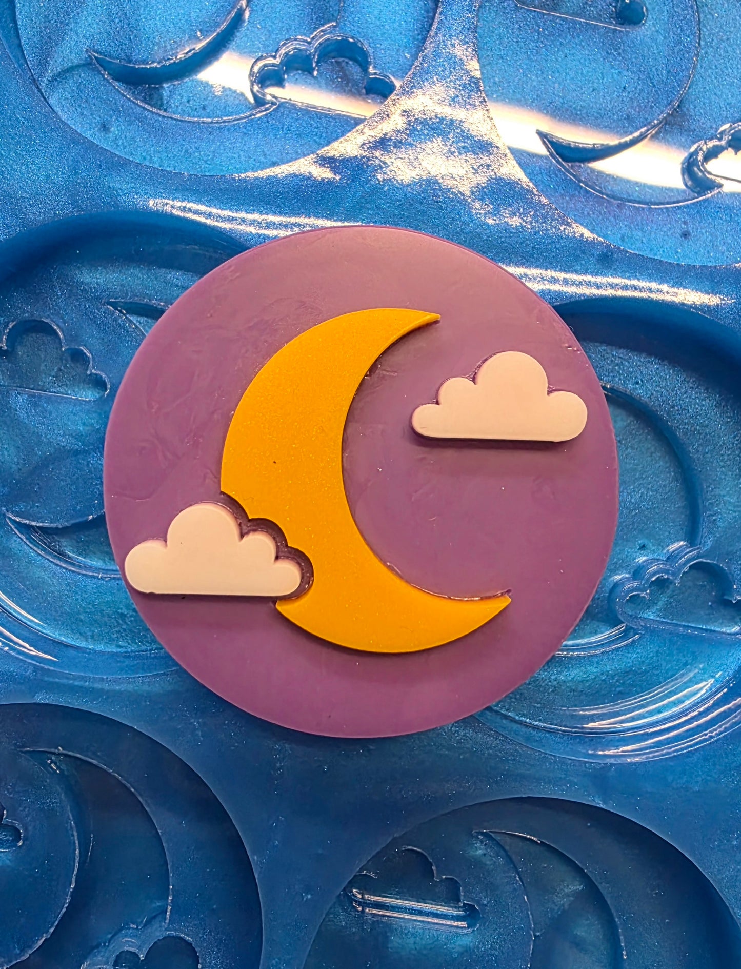 Moon and Cloud Disc 6 cell silicone mould for wax, soap, resin, jesmonite etc
