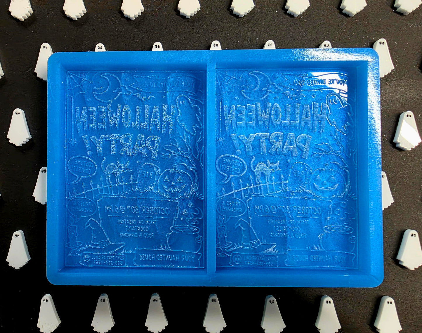 Halloween Party Invitation 2 cell silicone mould for wax melts, resin, soap, jesmonite