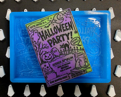Halloween Party Invitation 2 cell silicone mould for wax melts, resin, soap, jesmonite