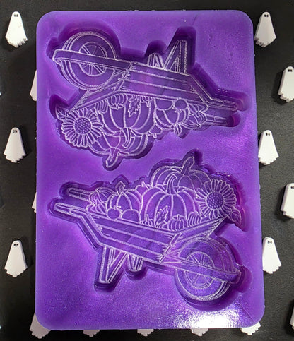 Pumpkin wheelbarrow 2 cell silicone mould for wax melts, resin, soap, jesmonite