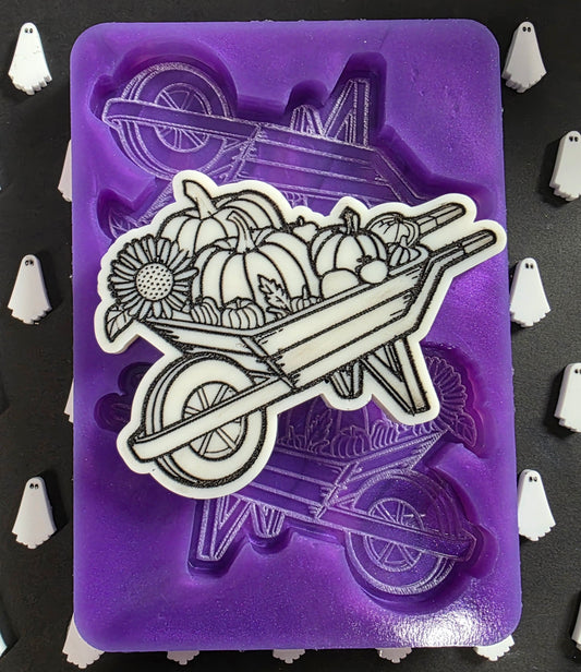 Pumpkin wheelbarrow 2 cell silicone mould for wax melts, resin, soap, jesmonite
