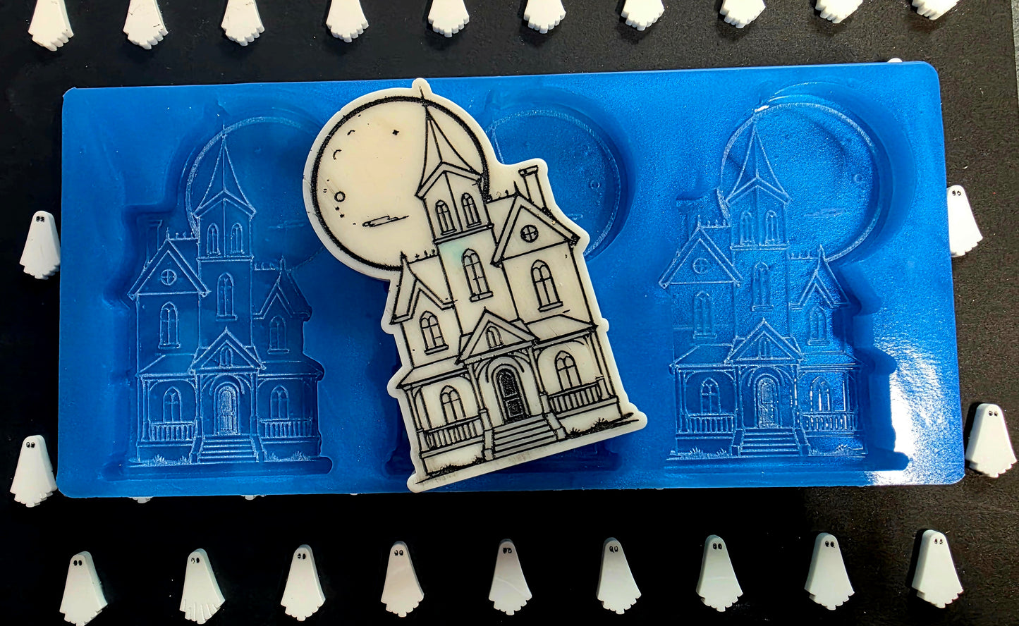 Haunted House 3 Cell silicone mould for wax melts, resin, soap, jesmonite etc