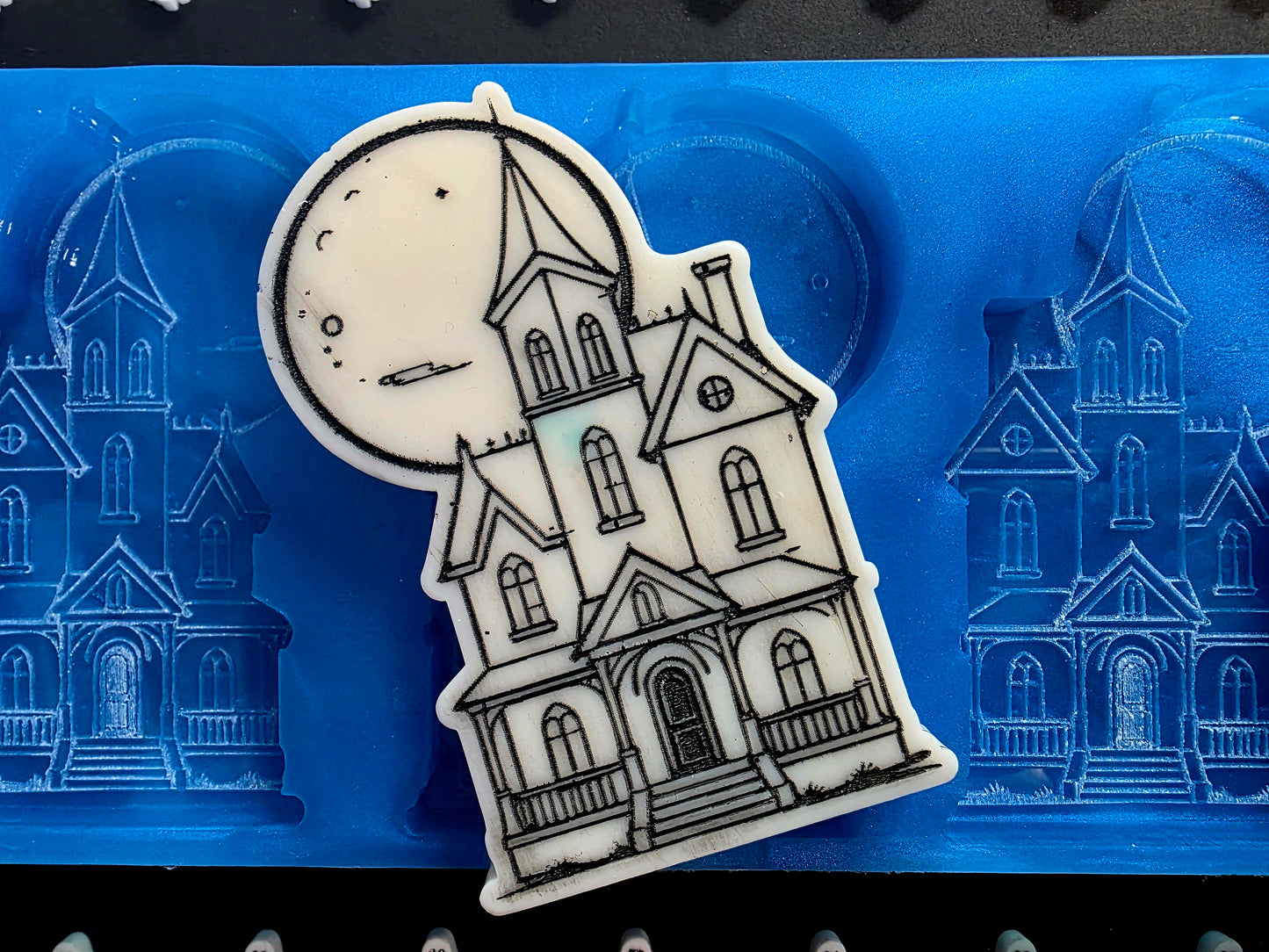 Haunted House 3 Cell silicone mould for wax melts, resin, soap, jesmonite etc