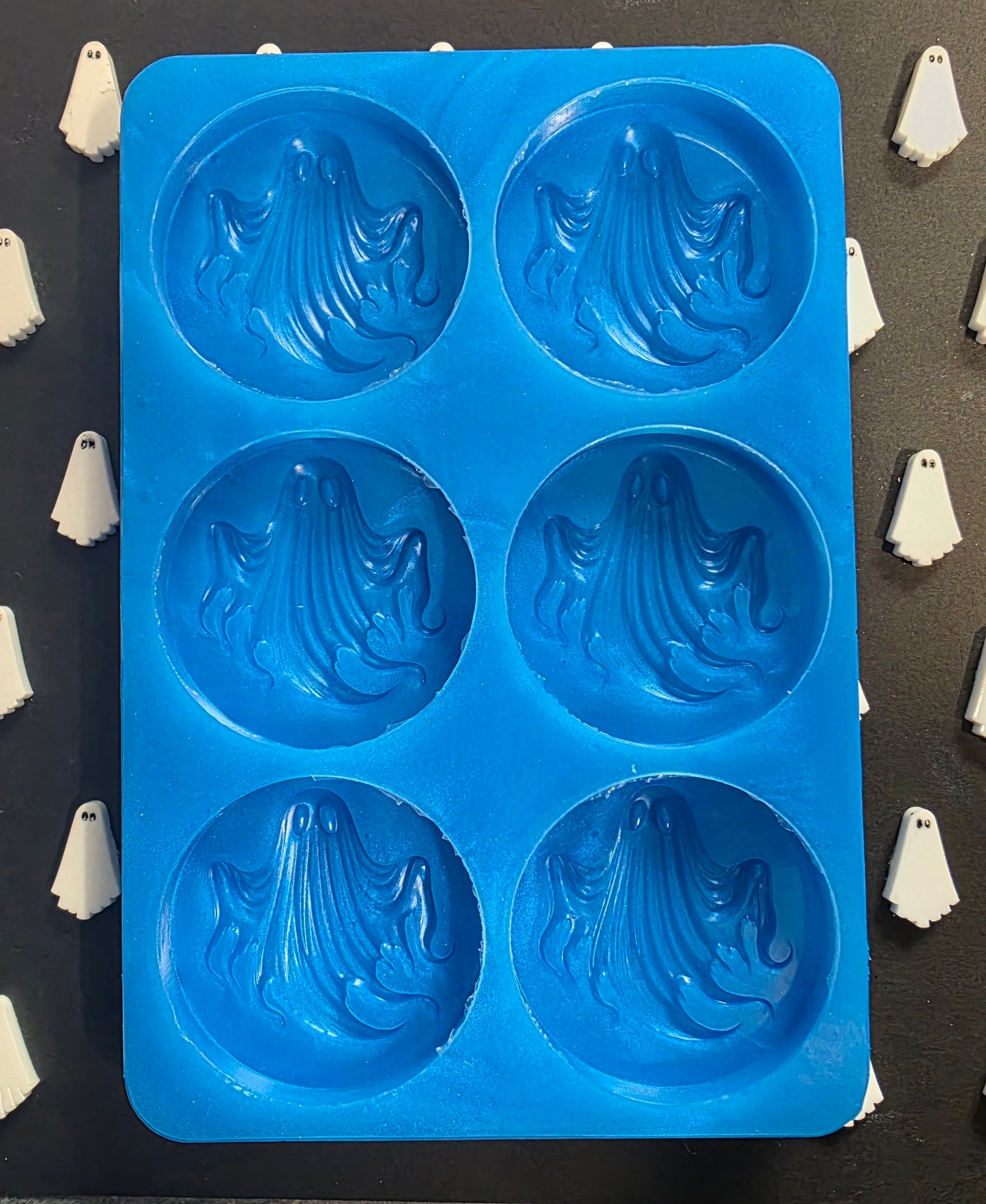 Halloween ghost disc 6 silicone mould for wax melts, resin, soap, jesmonite etc