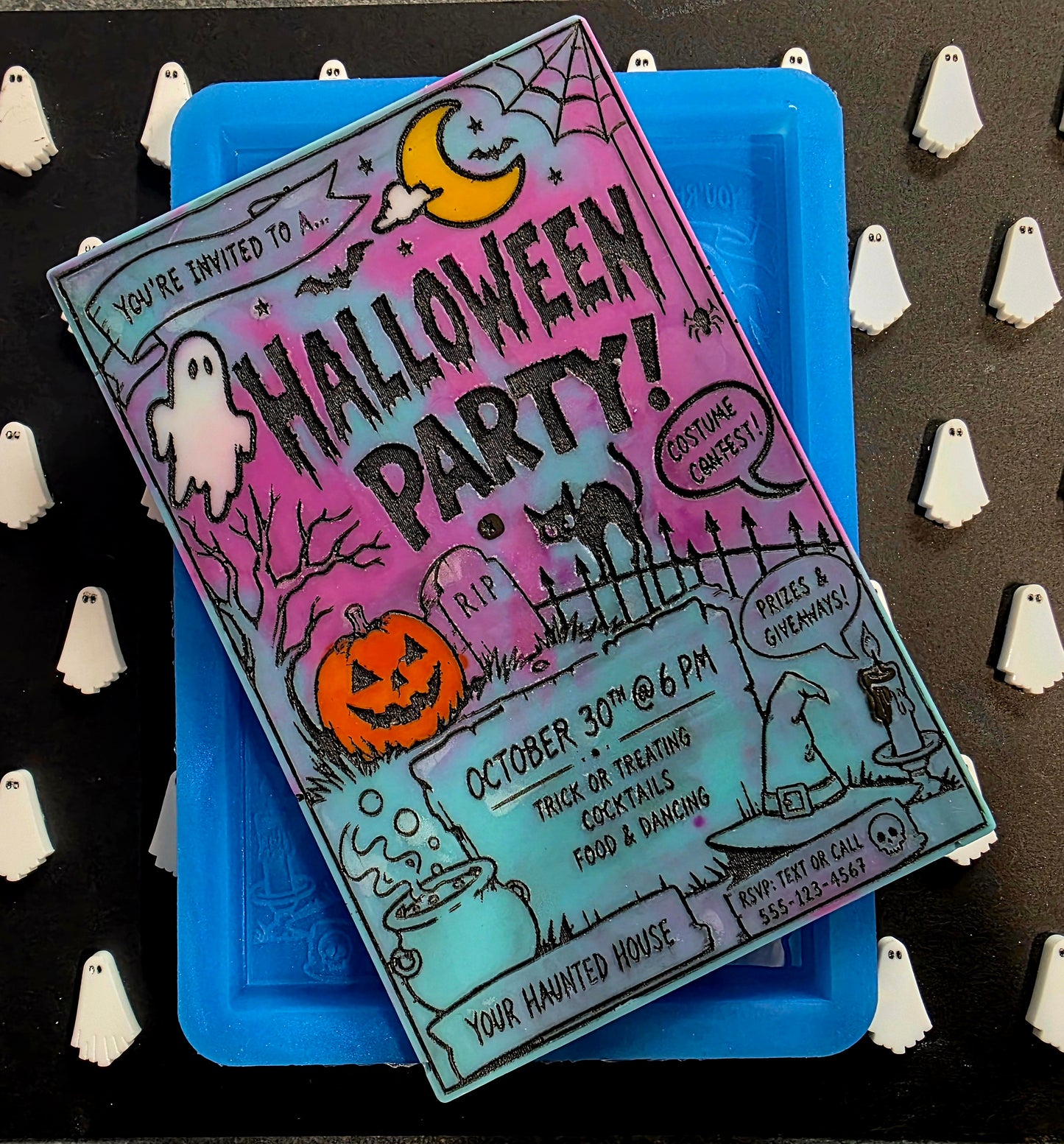 Halloween party invitation silicone mould for wax melts, resin, soap, jesmonite etc