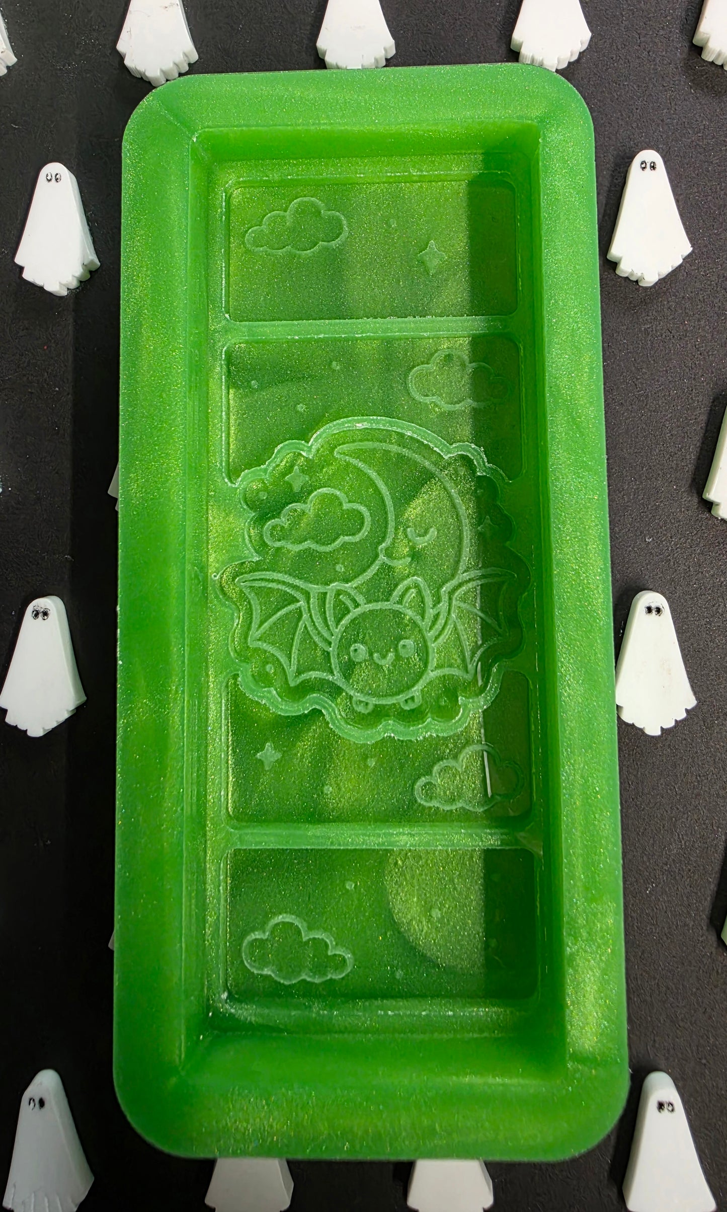 Moon and Bat 50g snap bar silicone mould for wax and more.