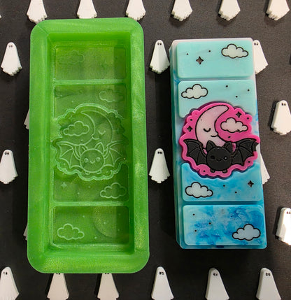 Moon and Bat 50g snap bar silicone mould for wax and more.