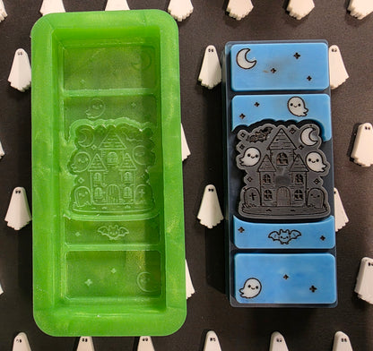 Haunted house 50g snap bar silicone mould for wax and more.