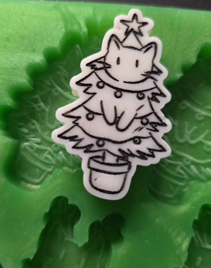 Christmas Kittens Reindeer And Tree Design Silicone Mould For Wax Melts, Resin Craft and more (6 Cell)