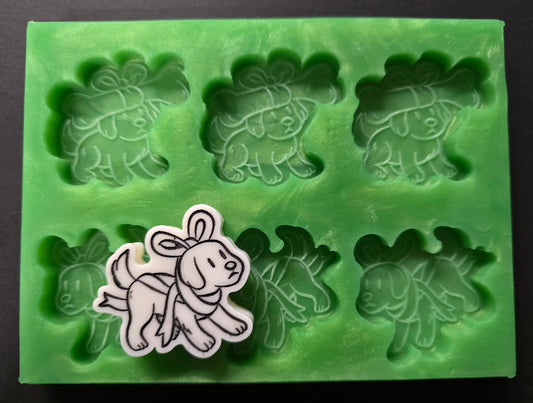 Christmas Puppies Bow And Bone Silicone Mould For Wax Melts, Resin Craft And More (6 Cell)