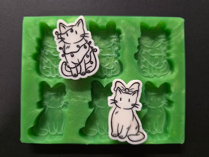 Christmas Kittens Bow And Lights Design Silicone Mould For Wax Melts, Resin Craft And More (6 Cell)