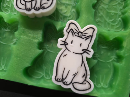 Christmas Kittens Bow And Lights Design Silicone Mould For Wax Melts, Resin Craft And More (6 Cell)