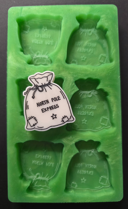 North Pole Express Santa Sack 6 Cell Silicone Mould For Wax Melts, Resin, Plaster And More