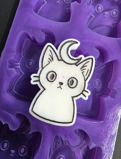 Moon Cat 6 Cell Silicone mould for wax, soap, resin, jesmonite etc