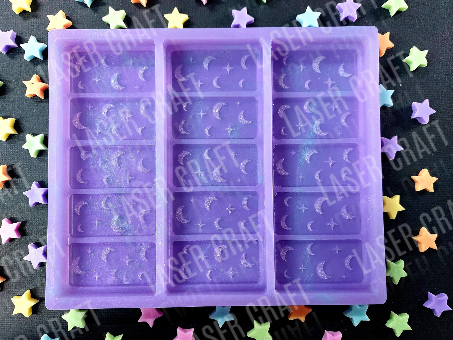 Moon and Star Triple Snap Bar Silicone Mould for wax melts