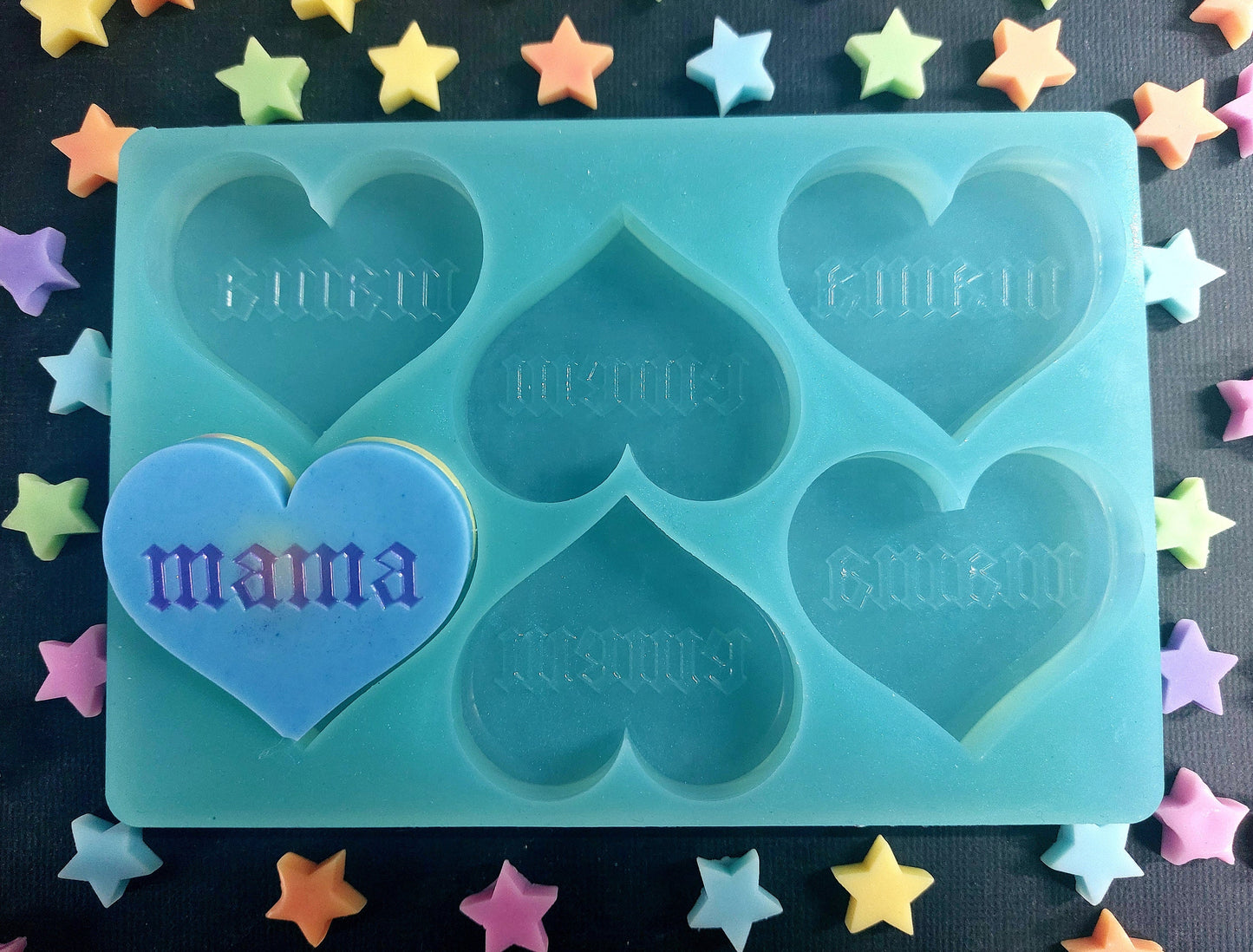 Mama 6 Piece Hearts Silicone Mould for wax, resin, soap etc