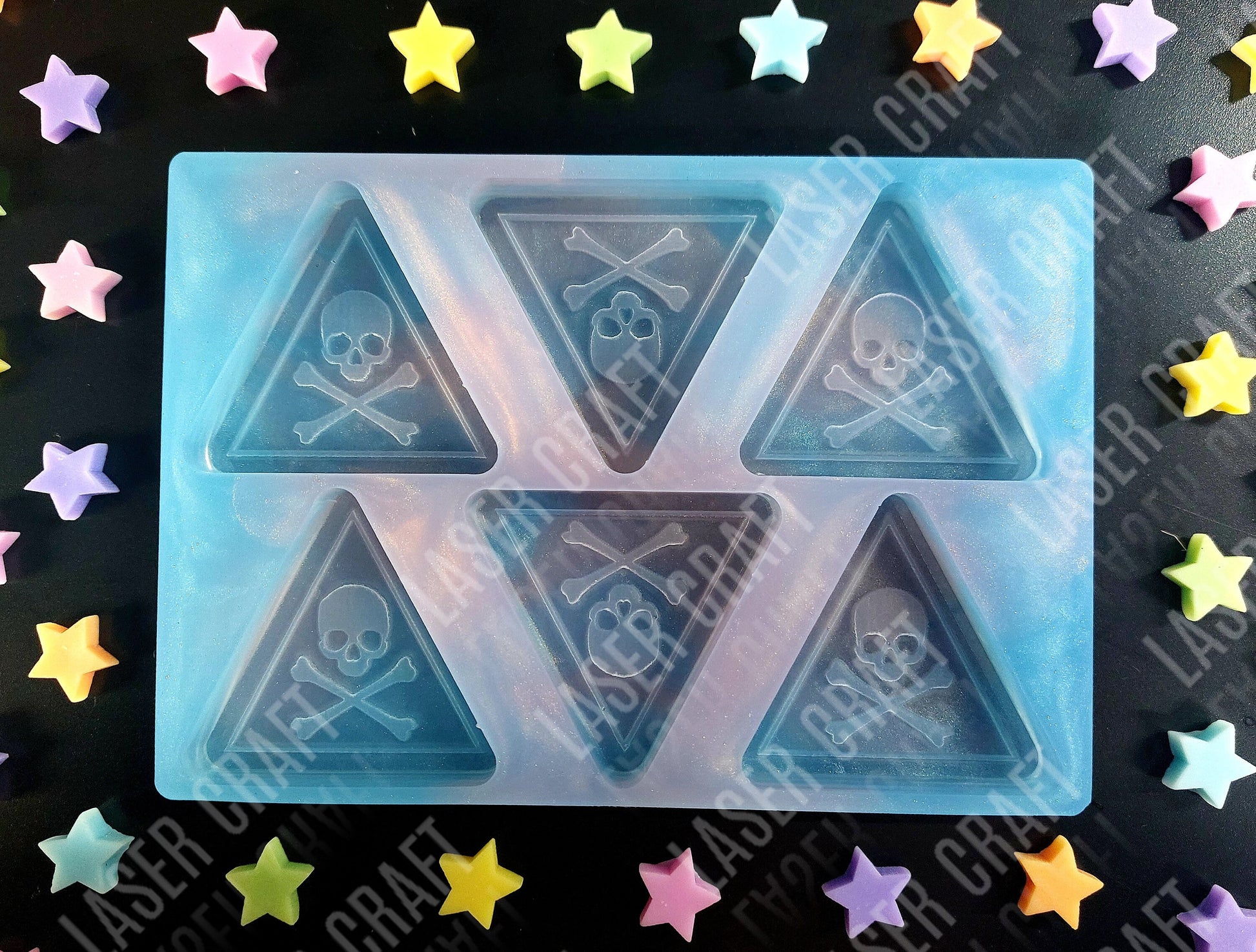 Toxic Triangle Skull and Crossbones 6 Cell Silicone Mould for wax, resin etc