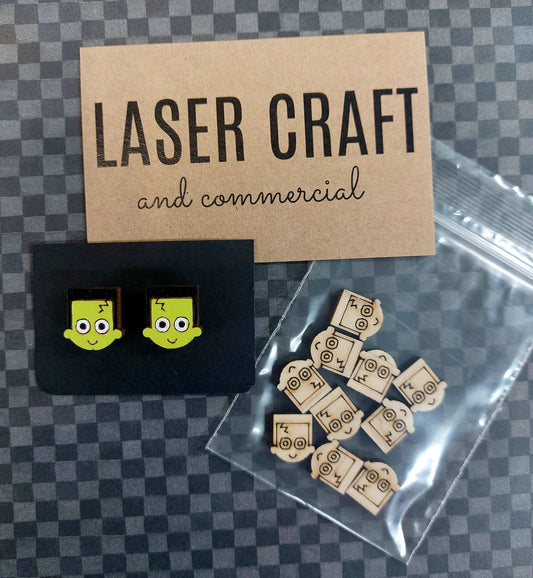 Laser Cut Solid Maple Wood Frankenstein Earring Blanks For Jewellery Making
