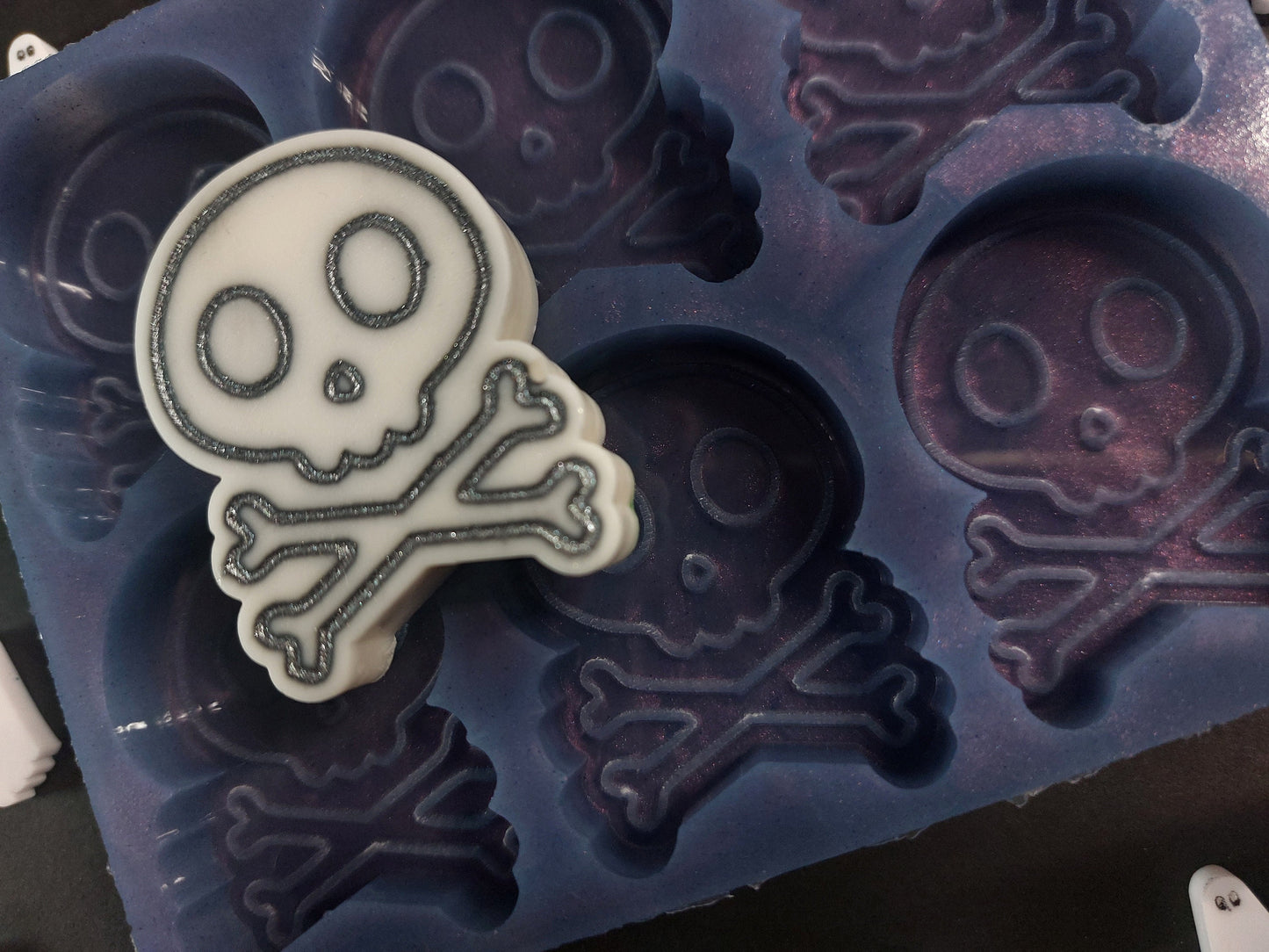 Skull and Crossbones 6 Cell Silicone Mould for wax, resin, jesmonite, soap etc