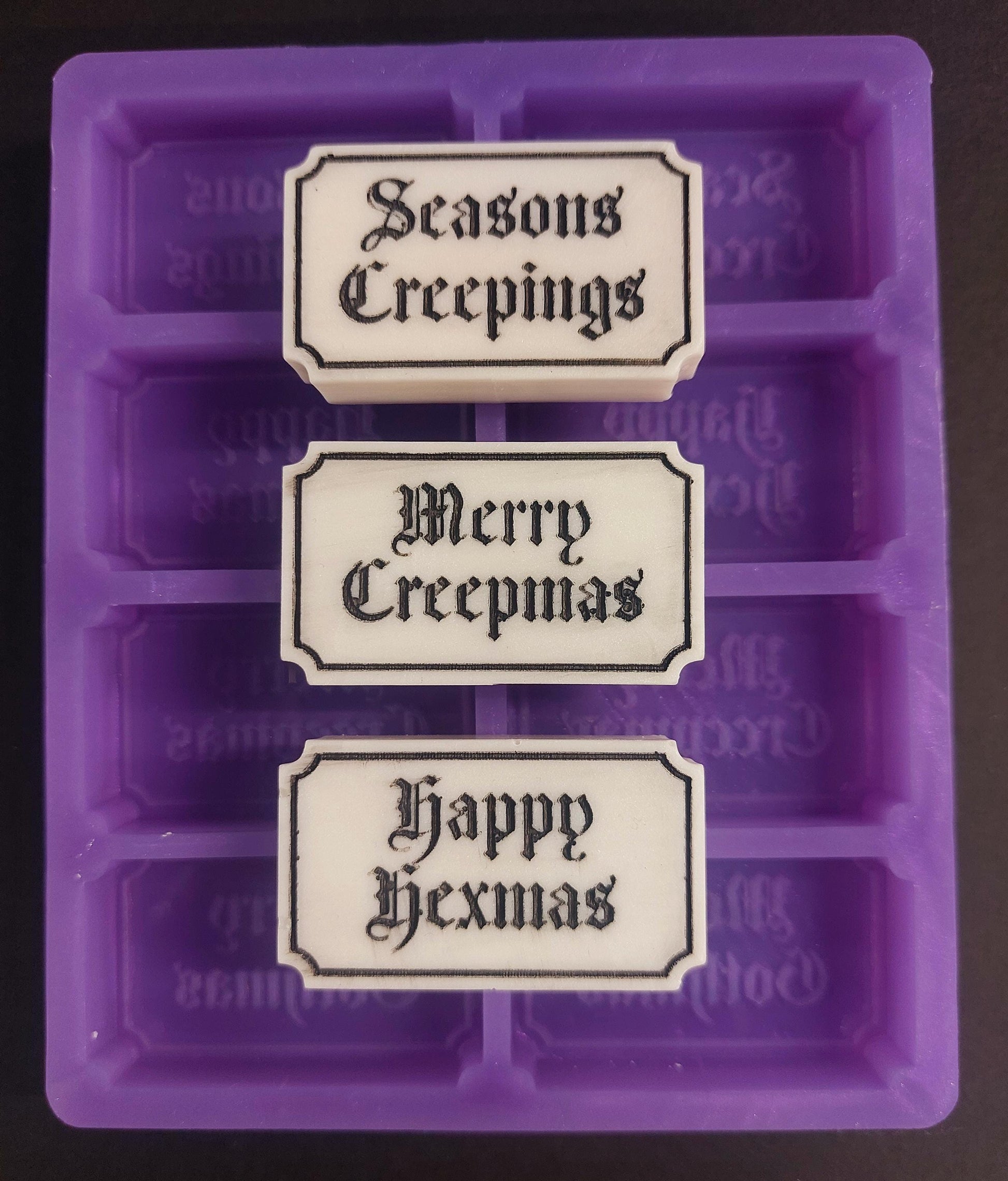 Merry Creepmas alternative Christmas tickets 8 Cell Silicone Mould for wax, resin, soap etc