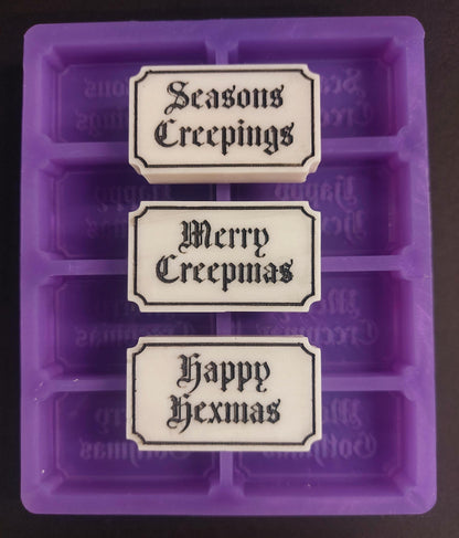 Merry Creepmas alternative Christmas tickets 8 Cell Silicone Mould for wax, resin, soap etc