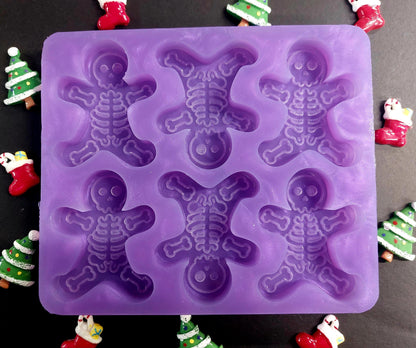 Christmas Skeleton Gingerbread Men 6 Cell Silicone Mould for wax, resin, soap etc