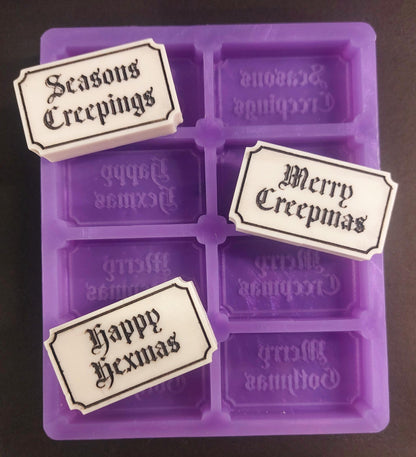 Merry Creepmas alternative Christmas tickets 8 Cell Silicone Mould for wax, resin, soap etc