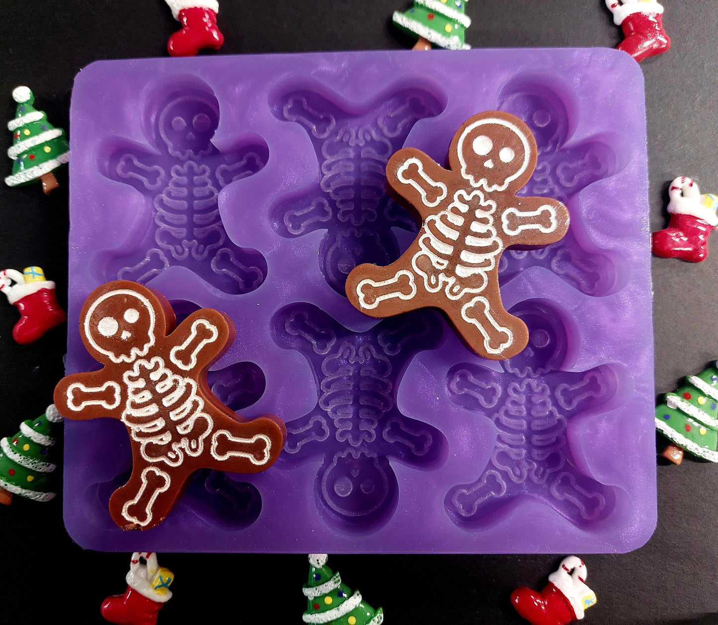 Christmas Skeleton Gingerbread Men 6 Cell Silicone Mould for wax, resin, soap etc