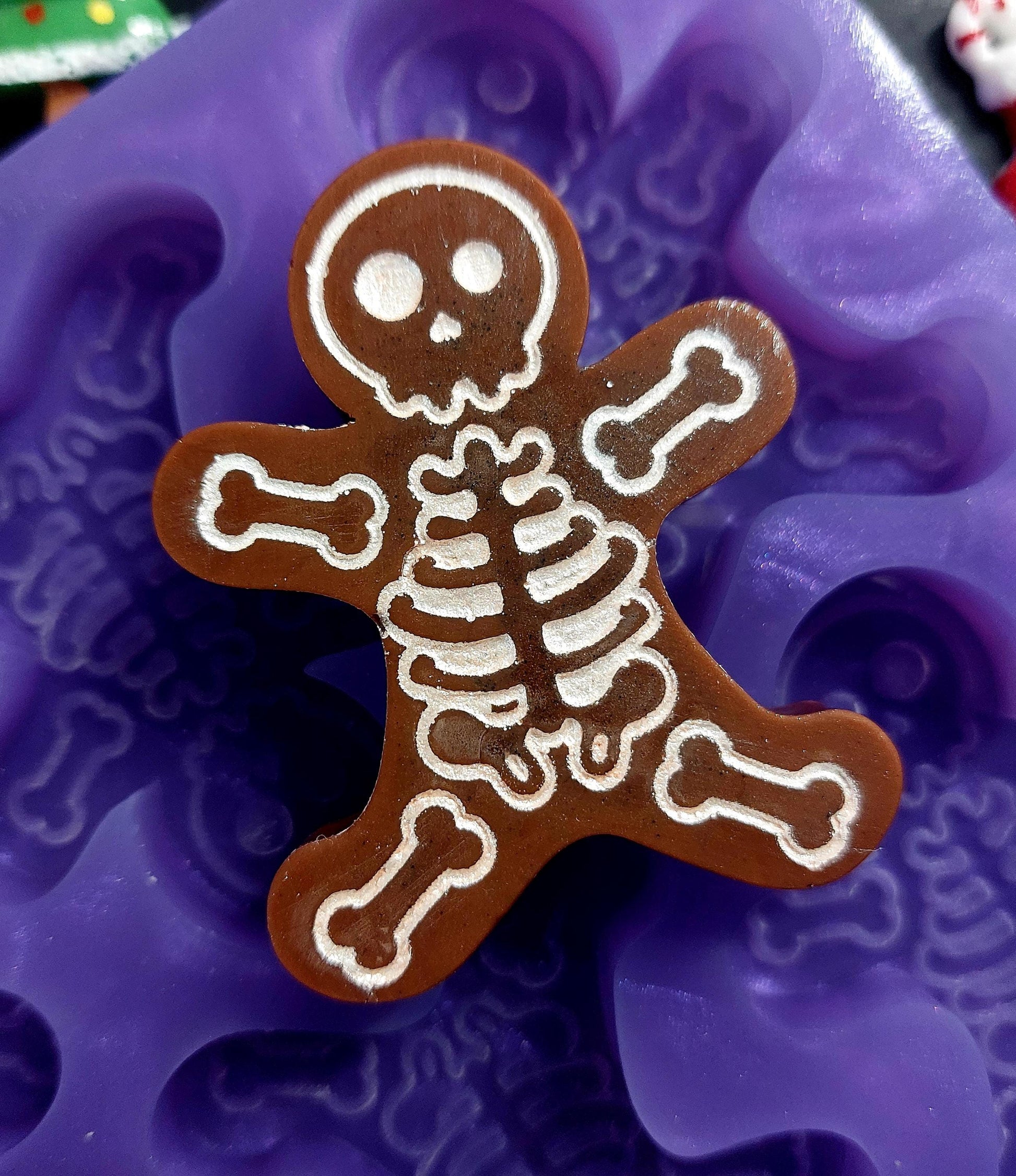 Christmas Skeleton Gingerbread Men 6 Cell Silicone Mould for wax, resin, soap etc