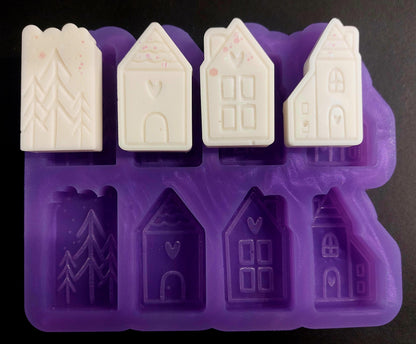 Christmas Village 8 Cell Silicone Mould for wax, resin and more (HBbox size)