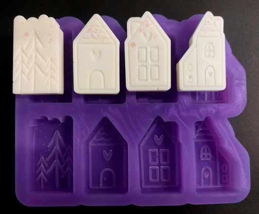 Christmas Village 8 Cell Silicone Mould for wax, resin and more (HBbox size)