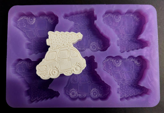 Car and Christmas Tree 6 Cell Silicone Mould for wax melts, resin and more