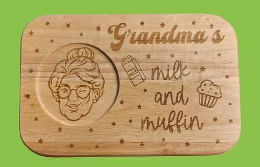 Grandma's milk and muffin wooden tray gift