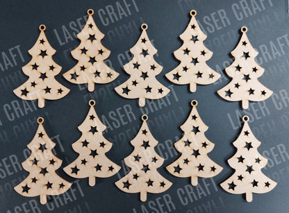 Baubles 10 MDF Laser Cut Christmas Decorations in Tree, Bauble and Star