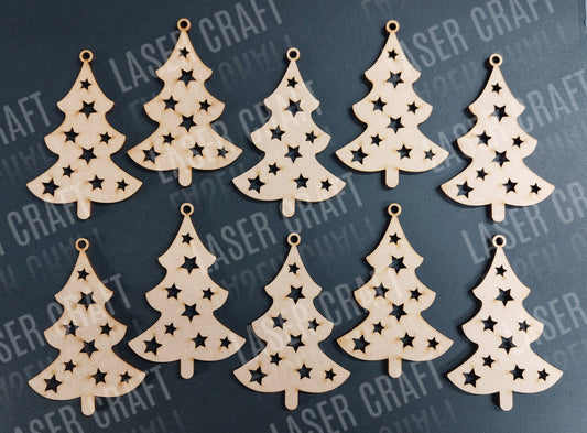 Baubles 10 MDF Laser Cut Christmas Decorations in Tree, Bauble and Star