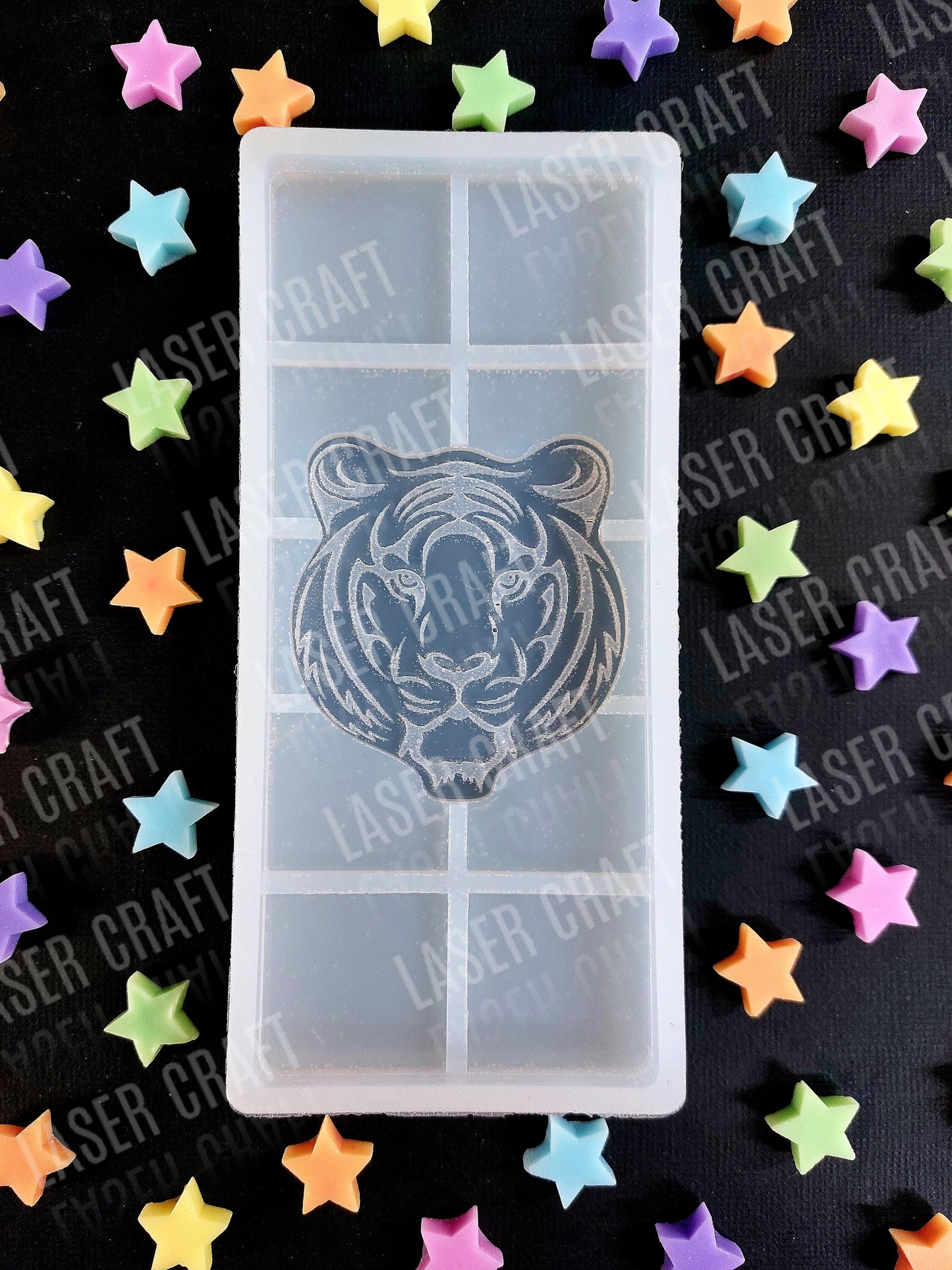 Animal Snap Bar Silicone Moulds for wax. Panda, lion, tiger, zebra, rhino, leopard, elephant and giraffe.