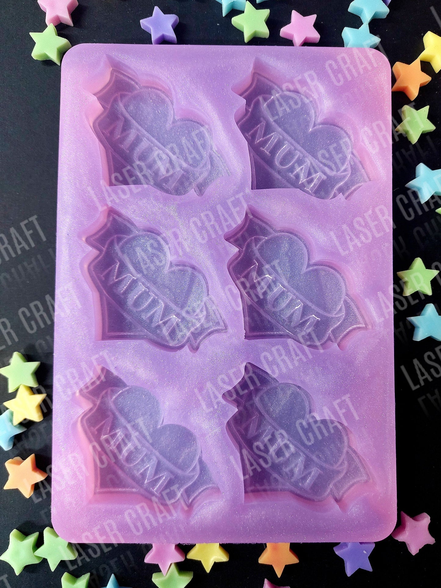 Tattoo Mum Heart 6 Cell Silicone Mould for wax, resin and soap