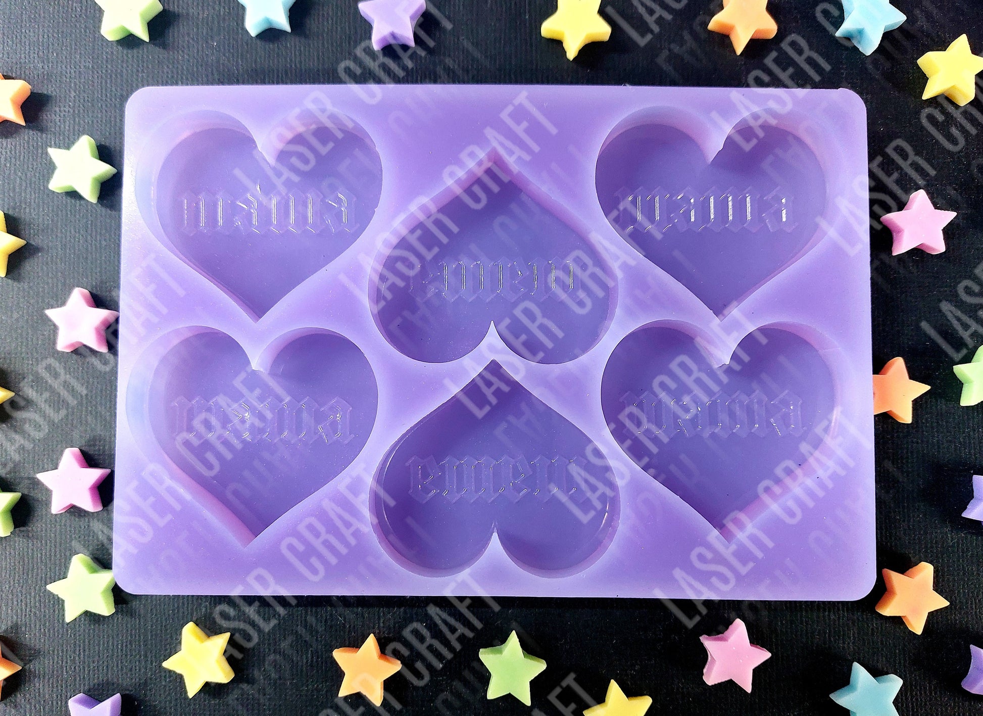 Mama 6 Piece Hearts Silicone Mould for wax, resin, soap etc